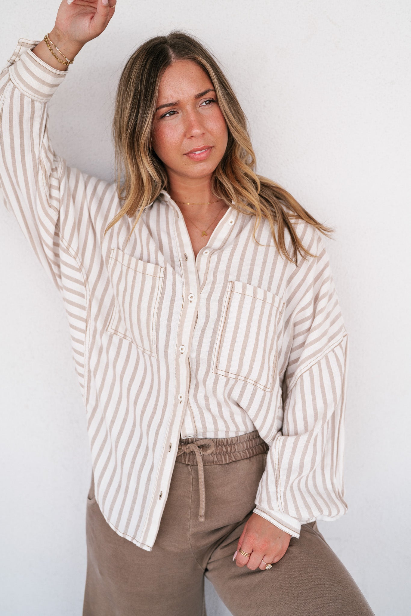 Coastline Oversized Striped Button Up