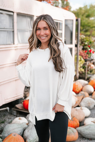 Northern Ribbed Oversized Long Sleeve Top - Off White