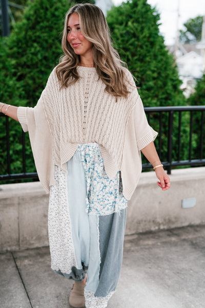 Indie Girl Short Sleeve Knit Mineral Wash Top - Oatmeal