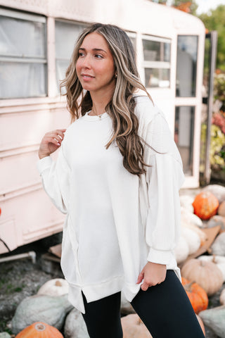 Northern Ribbed Oversized Long Sleeve Top - Off White