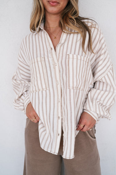 Coastline Oversized Striped Button Up