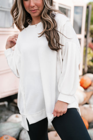 Northern Ribbed Oversized Long Sleeve Top - Off White
