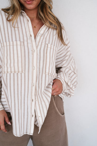 Coastline Oversized Striped Button Up