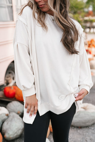 Northern Ribbed Oversized Long Sleeve Top - Off White