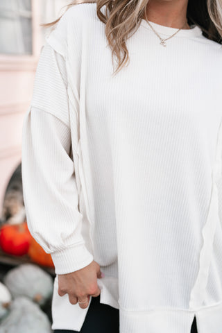 Northern Ribbed Oversized Long Sleeve Top - Off White