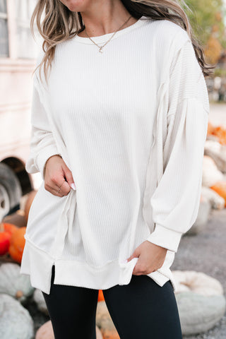 Northern Ribbed Oversized Long Sleeve Top - Off White