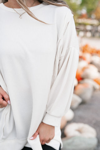 Northern Ribbed Oversized Long Sleeve Top - Off White