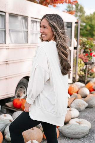 Northern Ribbed Oversized Long Sleeve Top - Off White