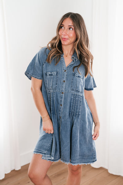 First Impression Frayed Hem Denim Dress