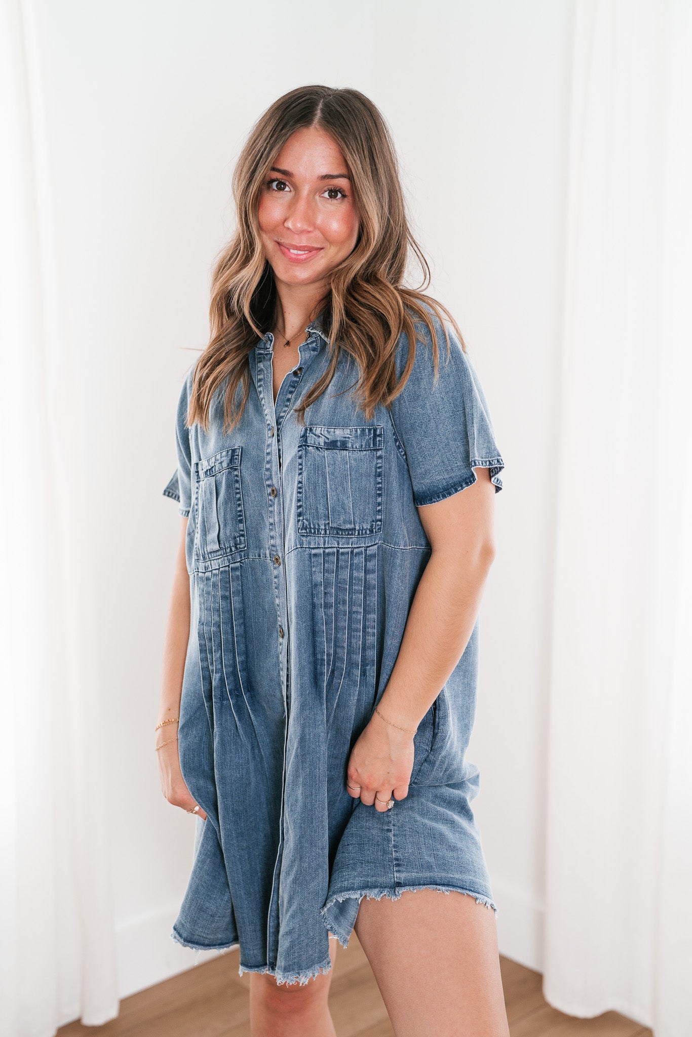 First Impression Frayed Hem Denim Dress