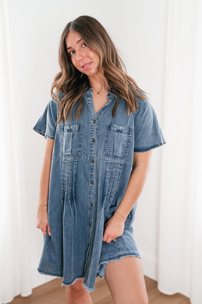 First Impression Frayed Hem Denim Dress