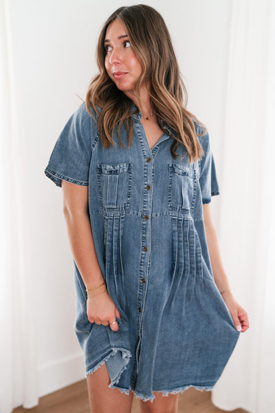 First Impression Frayed Hem Denim Dress