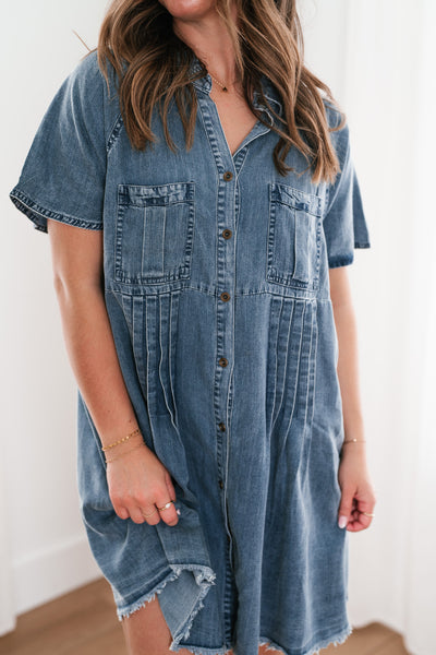 First Impression Frayed Hem Denim Dress