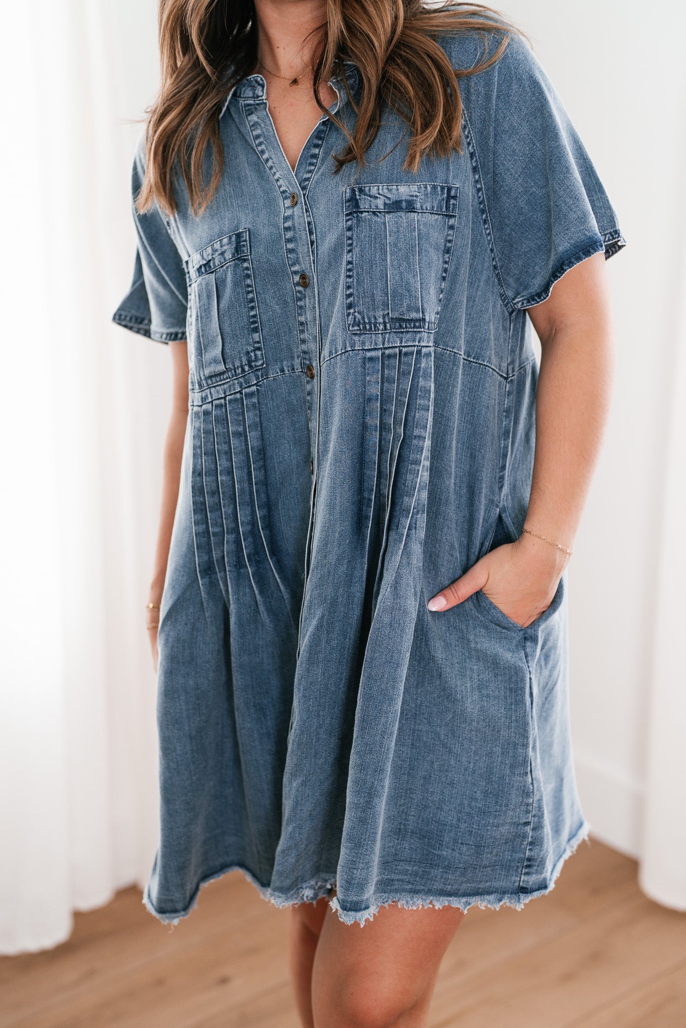 First Impression Frayed Hem Denim Dress