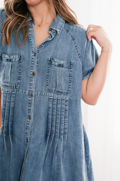 First Impression Frayed Hem Denim Dress