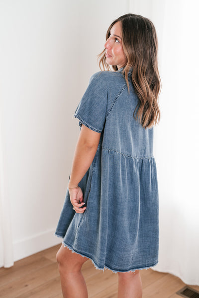 First Impression Frayed Hem Denim Dress