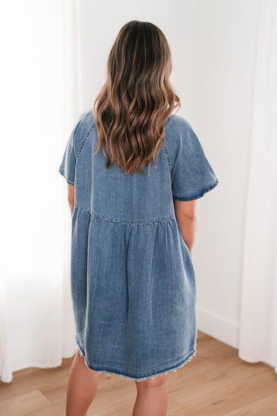 First Impression Frayed Hem Denim Dress