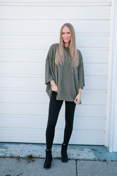 Forever Ideal Ribbed Top - Olive