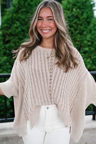 Indie Girl Short Sleeve Knit Mineral Wash Top - Oatmeal