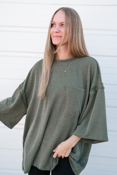 Forever Ideal Ribbed Top - Olive