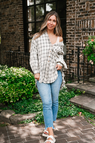 Everyday Plaid Button-Up Oversized Flannel - Natural