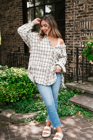 Everyday Plaid Button-Up Oversized Flannel - Natural