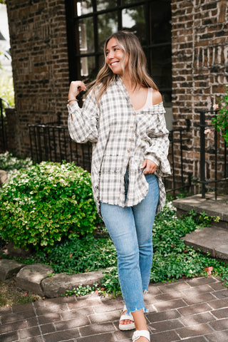 Everyday Plaid Button-Up Oversized Flannel - Natural
