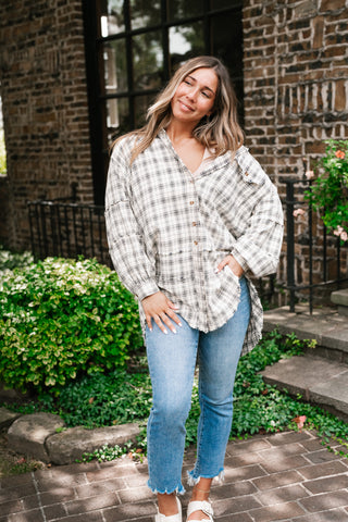 Everyday Plaid Button-Up Oversized Flannel - Natural