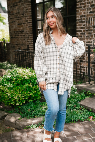 Everyday Plaid Button-Up Oversized Flannel - Natural