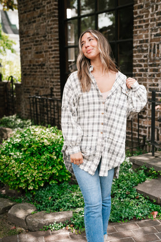 Everyday Plaid Button-Up Oversized Flannel - Natural