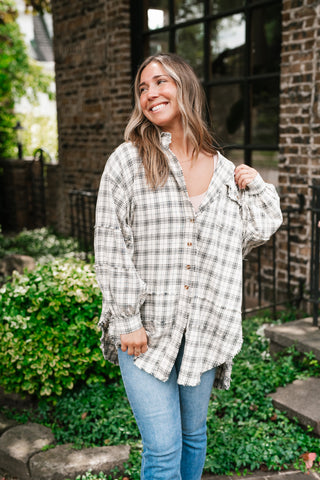 Everyday Plaid Button-Up Oversized Flannel - Natural