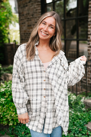 Everyday Plaid Button-Up Oversized Flannel - Natural