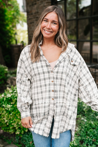 Everyday Plaid Button-Up Oversized Flannel - Natural