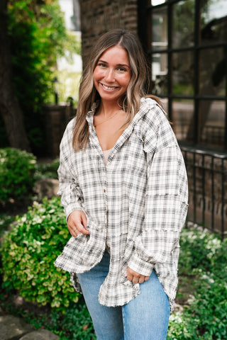 Everyday Plaid Button-Up Oversized Flannel - Natural