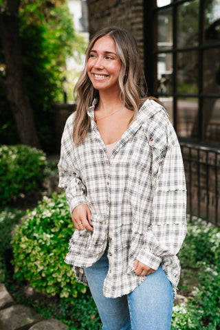 Everyday Plaid Button-Up Oversized Flannel - Natural
