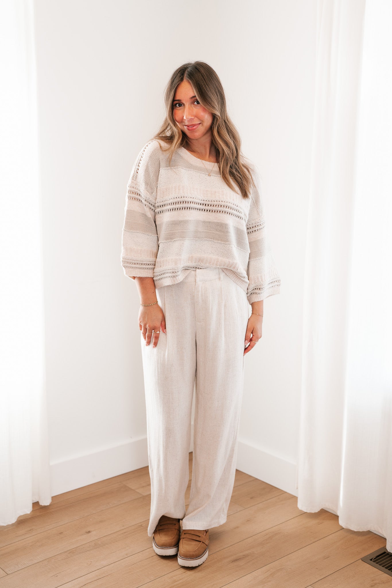 Neutral Dreamer Ivory Striped Sweater