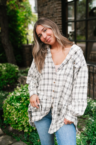 Everyday Plaid Button-Up Oversized Flannel - Natural