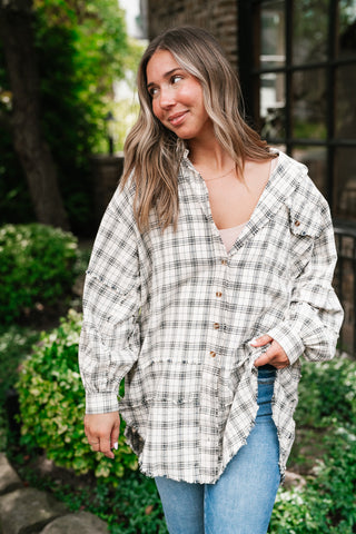 Everyday Plaid Button-Up Oversized Flannel - Natural
