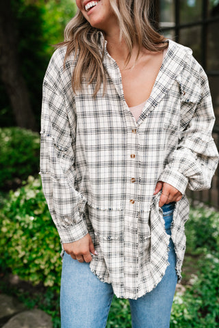 Everyday Plaid Button-Up Oversized Flannel - Natural