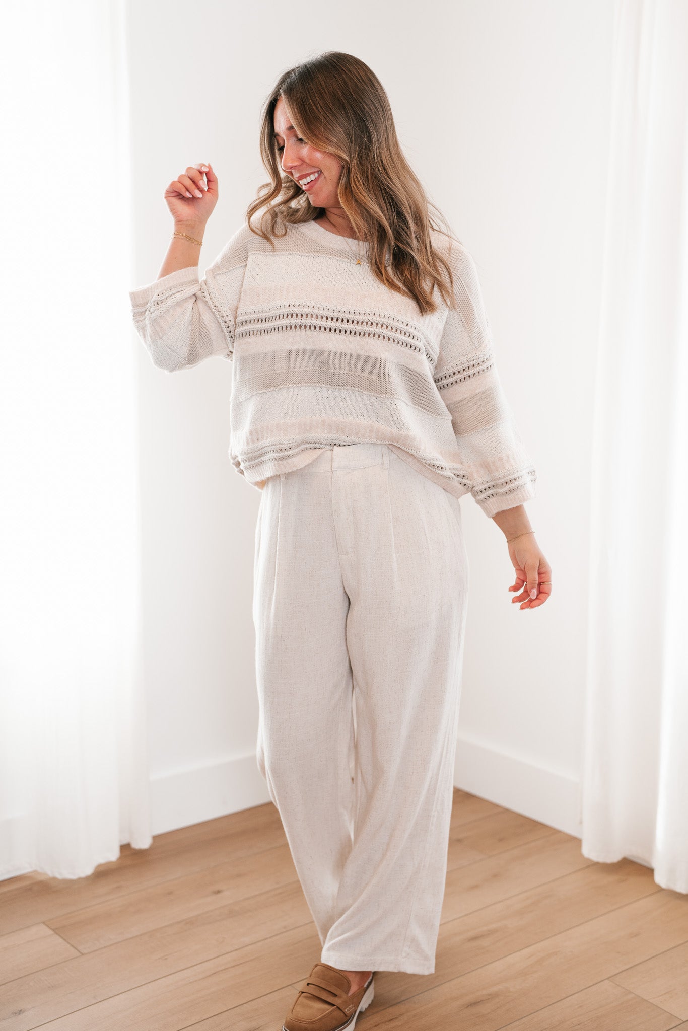 Neutral Dreamer Ivory Striped Sweater