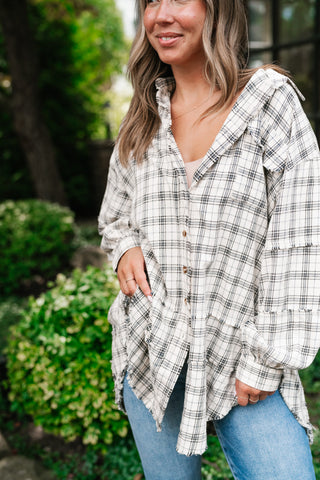Everyday Plaid Button-Up Oversized Flannel - Natural