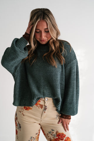 Mountain Air Chunky Knit Oversized Sweater - Ash Jade