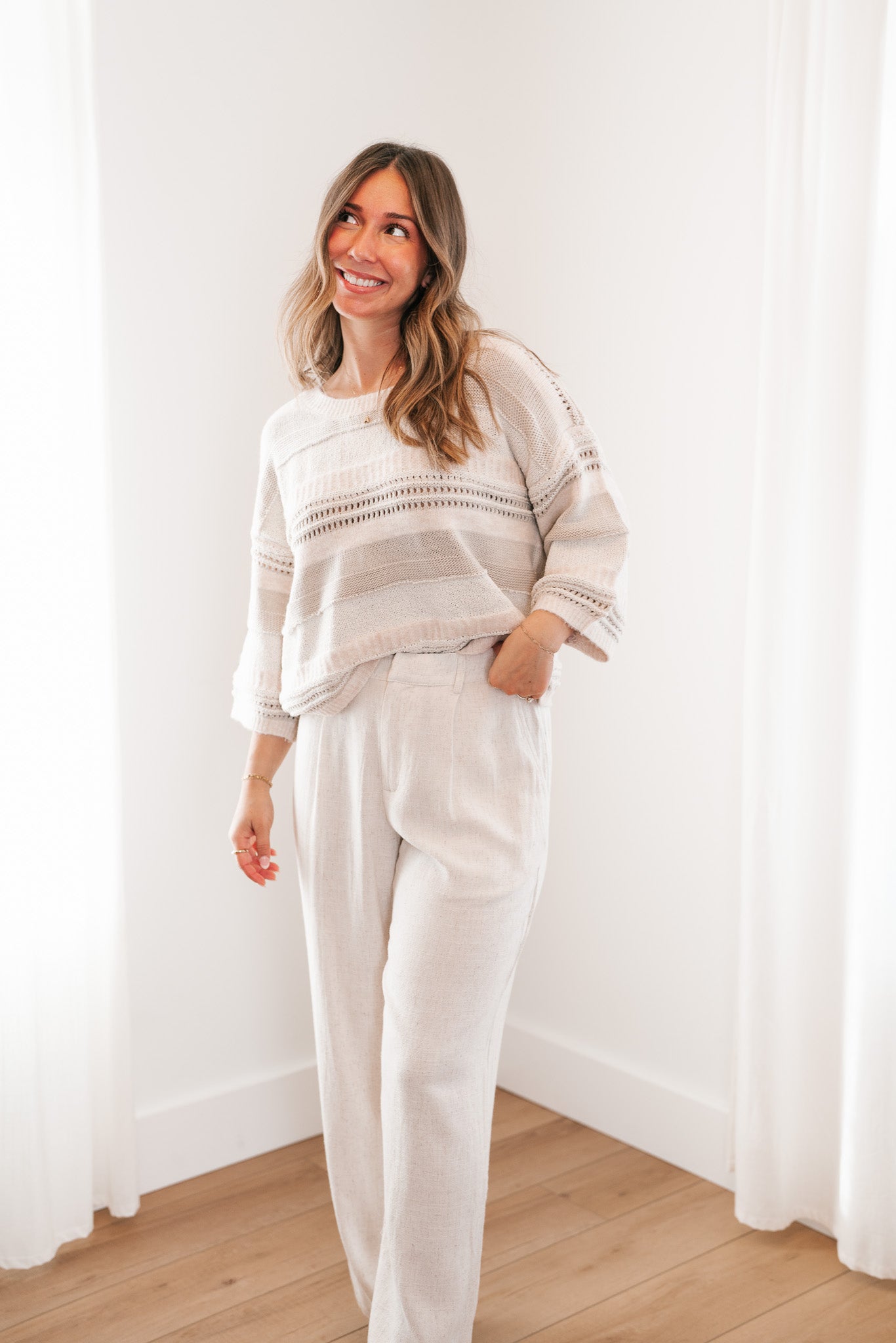 Neutral Dreamer Ivory Striped Sweater