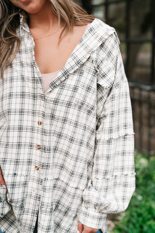 Everyday Plaid Button-Up Oversized Flannel - Natural