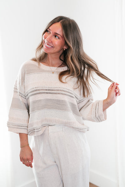 Neutral Dreamer Ivory Striped Sweater