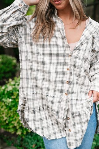 Everyday Plaid Button-Up Oversized Flannel - Natural