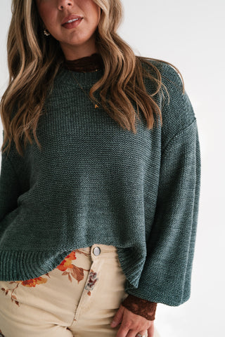 Mountain Air Chunky Knit Oversized Sweater - Ash Jade