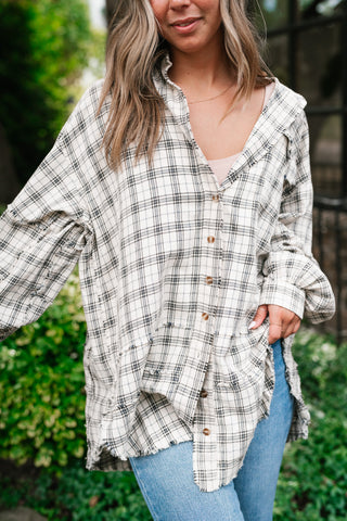 Everyday Plaid Button-Up Oversized Flannel - Natural