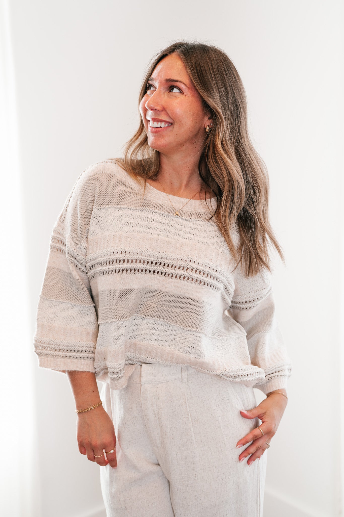 Neutral Dreamer Ivory Striped Sweater