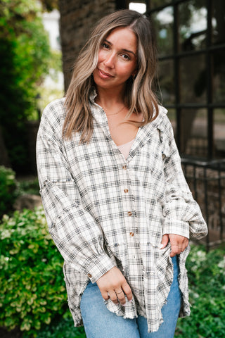 Everyday Plaid Button-Up Oversized Flannel - Natural